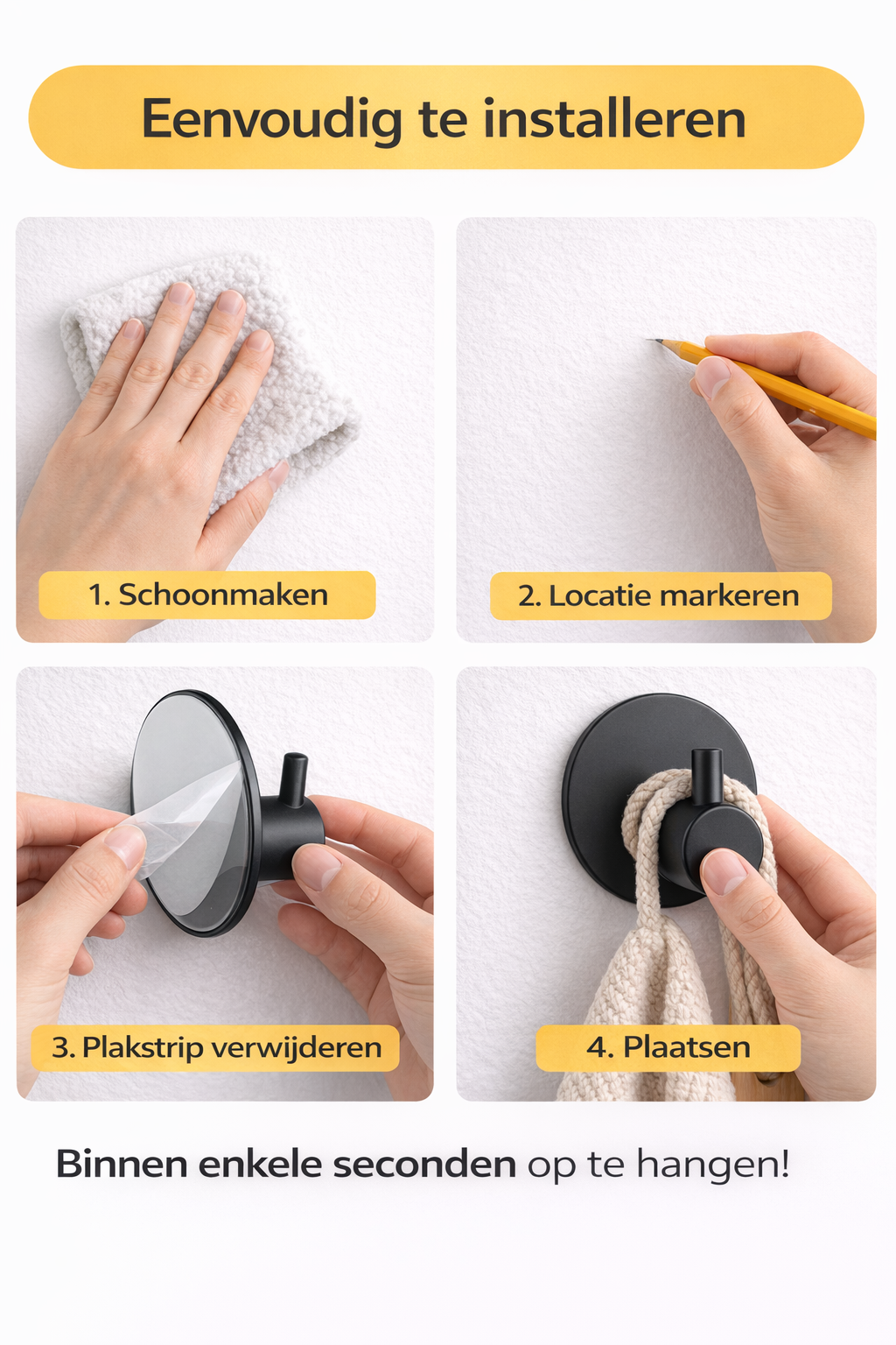 Ordiq wandhaak Zelfklevend 4 stuks